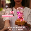 Multifunctional Flower Lamp Rechargeable BT Speaker Music Player Wishing Bottle Preserved Rose in Glass Dome Nightlight Forever Flower Desk Lamp New Year Valentine Mother's Day Birthday Gift for Family Friends Schoolmates