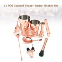 11 PCS Cocktail Shaker Set with Boston Shaker Cup and 3 Different Strainers Stainless Steel Cocktail Mixology Kit with Bartender Shaker Jigger Liquor Pourer Mixing Spoon Ice Tong Making Wine Drinks Tool for Home Bar