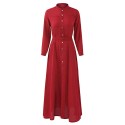 Women Chiffon Long Shirt Dress Solid Long Sleeves Button Belted Casual Maxi Dress Vestidos