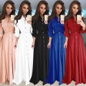 Women Chiffon Long Shirt Dress Solid Long Sleeves Button Belted Casual Maxi Dress Vestidos