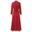 Women Chiffon Long Shirt Dress Solid Long Sleeves Button Belted Casual Maxi Dress Vestidos