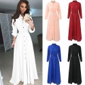 Women Chiffon Long Shirt Dress Solid Long Sleeves Button Belted Casual Maxi Dress Vestidos