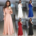 Women Chiffon Long Shirt Dress Solid Long Sleeves Button Belted Casual Maxi Dress Vestidos
