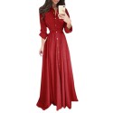 Women Chiffon Long Shirt Dress Solid Long Sleeves Button Belted Casual Maxi Dress Vestidos