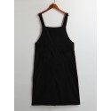 New Fashion Women Corduroy Vintage Dress Pocket Casual Strap Autumn Winter Loose Vest Overall Dress Black/Coffee